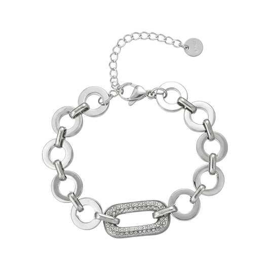 Ατσάλινο Βραχιόλι με Ασημί Κρίκους & Κεντρικό Στοιχείο με Ζιργκόν (B1735)