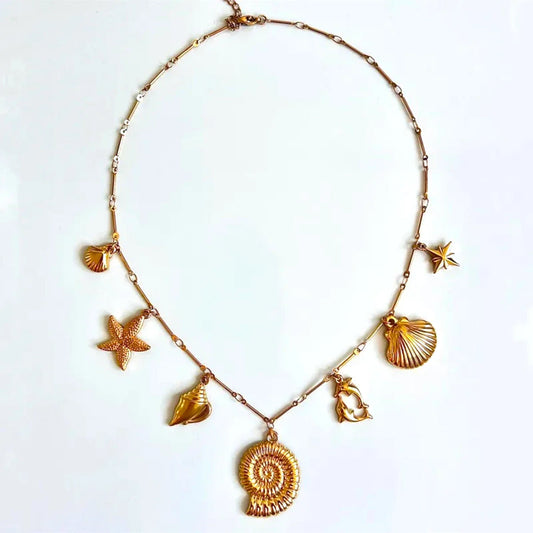 Ατσάλινο Κολιέ Αλυσίδα με καλοκαιρινά charms (N1767)