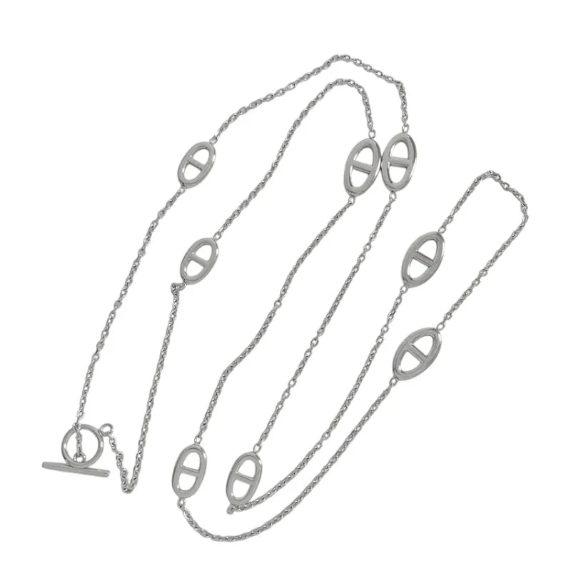 Μακρύ Κολιέ από Ατσάλι με Διακοσμητικούς Κρίκους – Ασημί (N1816)