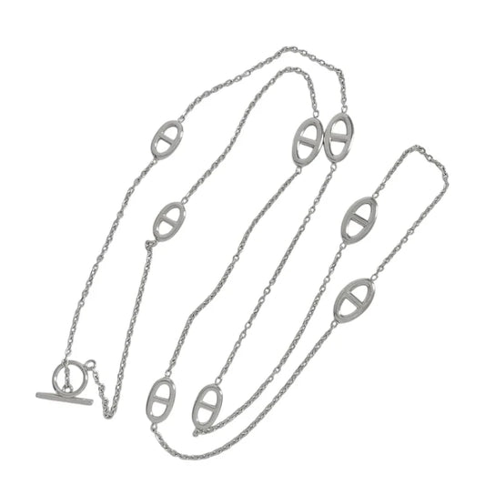 Μακρύ Κολιέ από Ατσάλι με Διακοσμητικούς Κρίκους – Ασημί (N1816)
