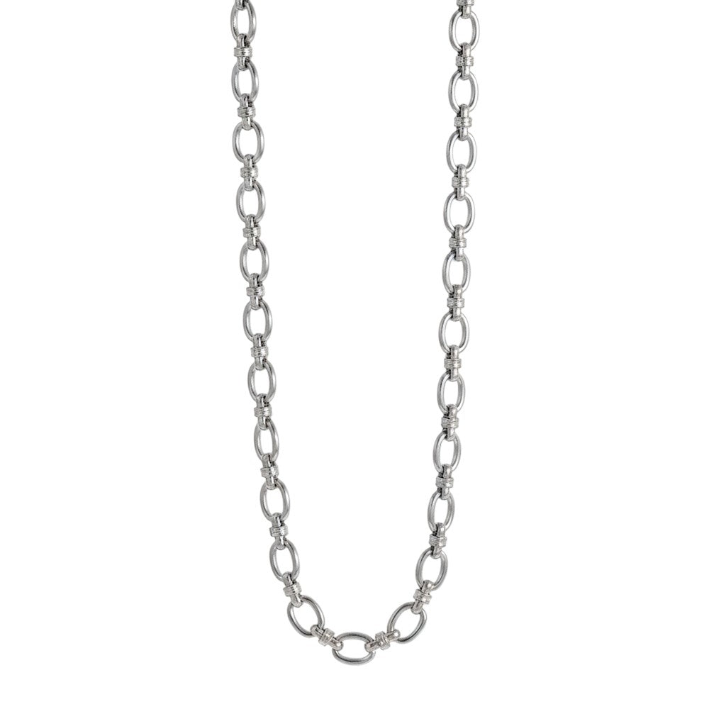 Ατσάλινο Κολιέ με Κρίκους Ασημί (N1819)