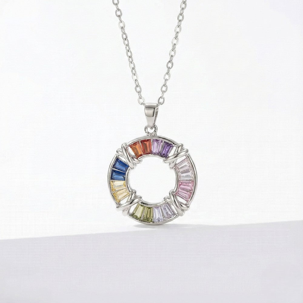 Κολιέ Κύκλος Rainbow – Ατσάλι Ασημί (N1825)
