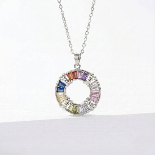 Κολιέ Κύκλος Rainbow – Ατσάλι Ασημί (N1825)