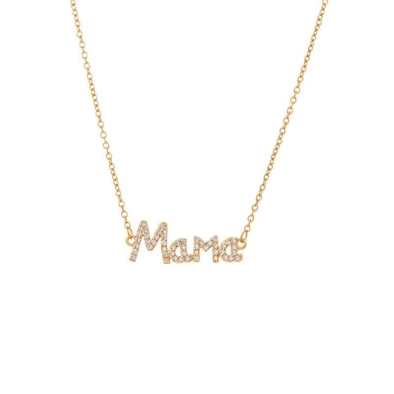 Ατσάλινο Κολιέ “Mama” με Ζιργκόν Χρυσό (N1860)
