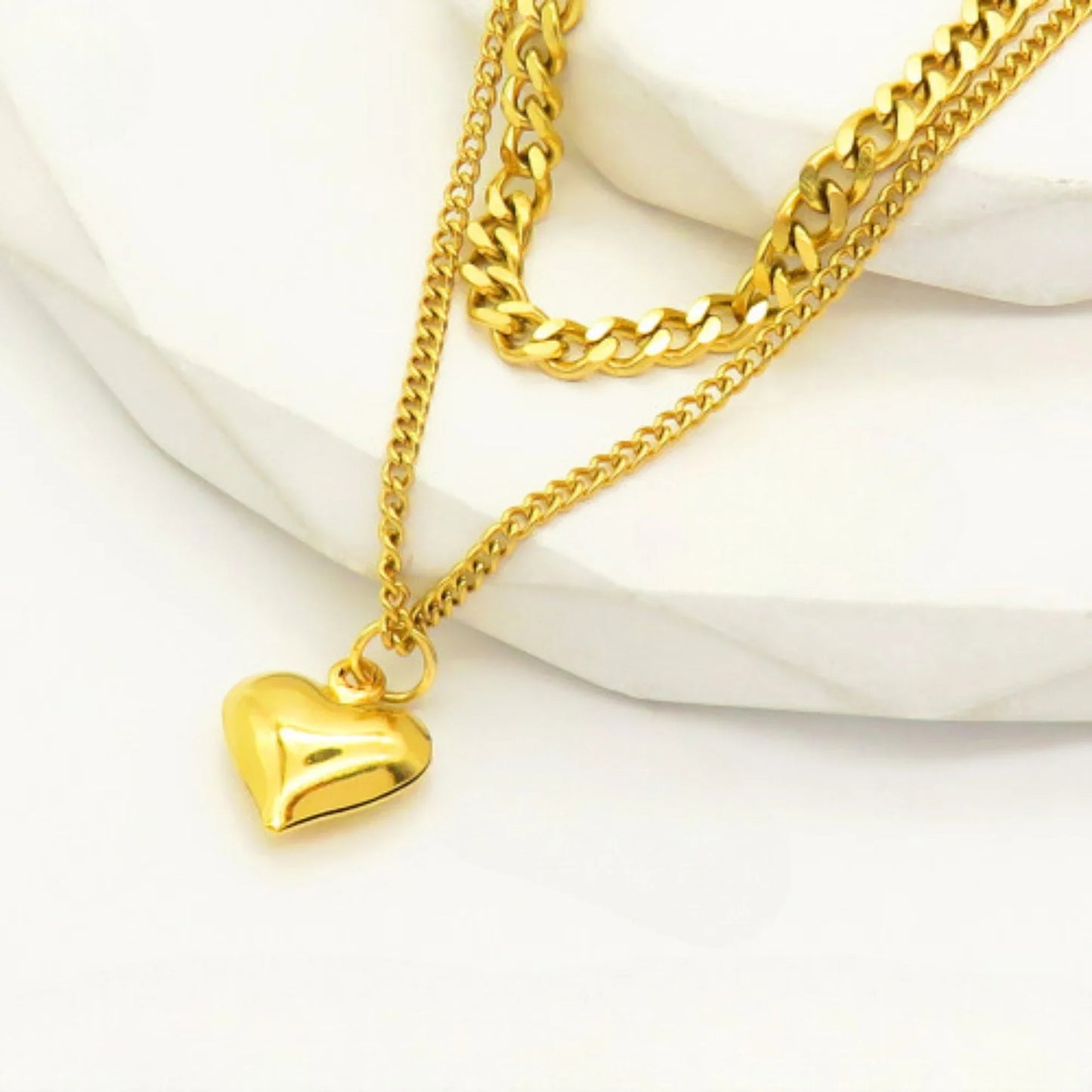 Ατσάλινο Κολιέ Διπλό με Καρδιά – Χρυσό (N3232)