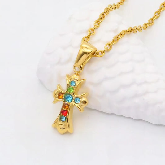 Ατσάλινος Σταυρός με Πολύχρωμα Ζιργκόν 1.6cm (N3244)