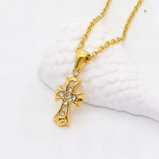 Ατσάλινος Σταυρός με Διαφανή Ζιργκόν 1.6cm (N3246)