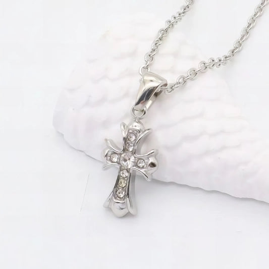 Ατσάλινος Σταυρός με Διαφανή Ζιργκόν 1.6cm (N3249)