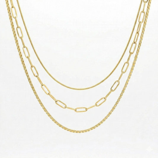 Ατσάλινο Χρυσό Τριπλό Κολιέ Layered (N3320)