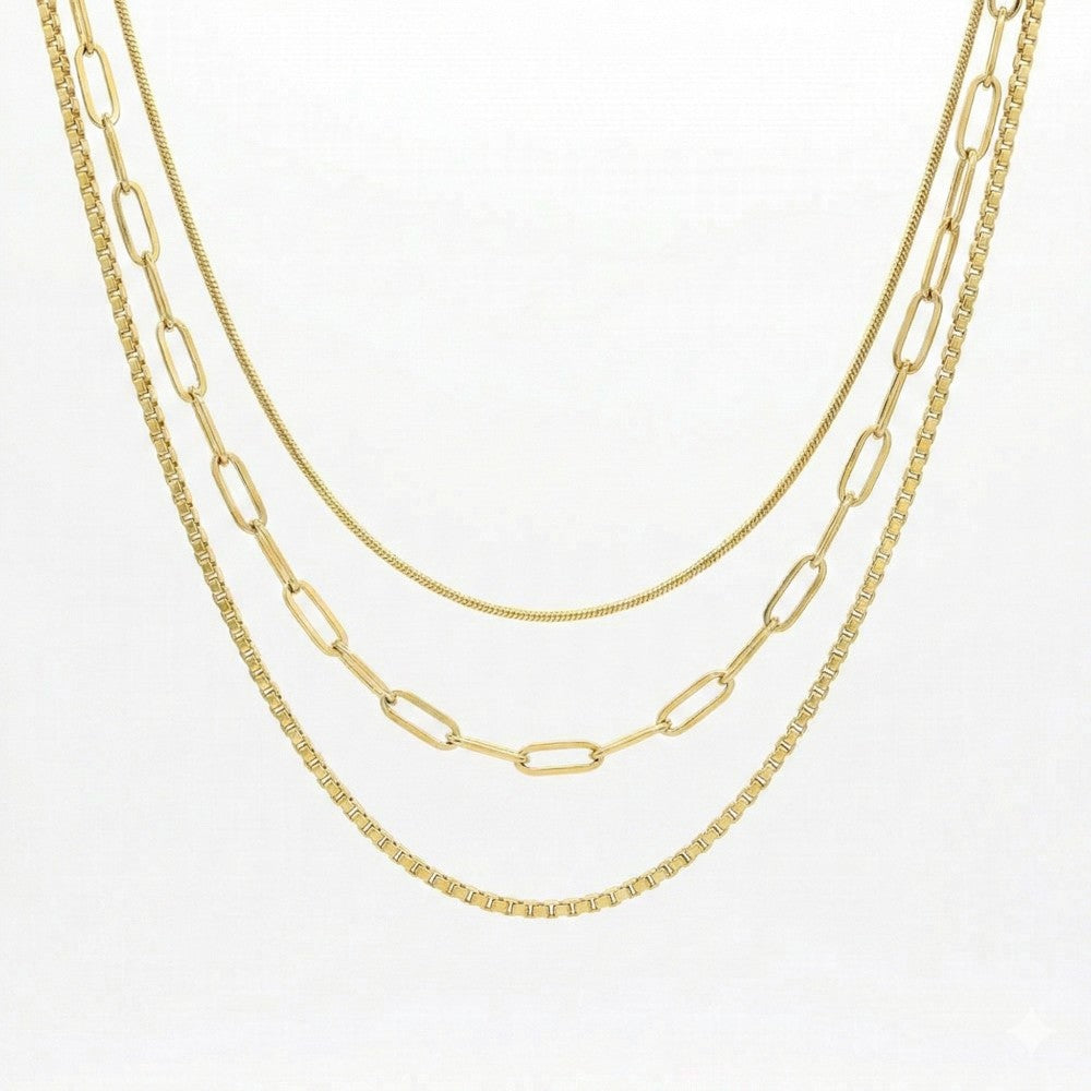 Ατσάλινο Χρυσό Τριπλό Κολιέ Layered 38+5 cm (N3320)