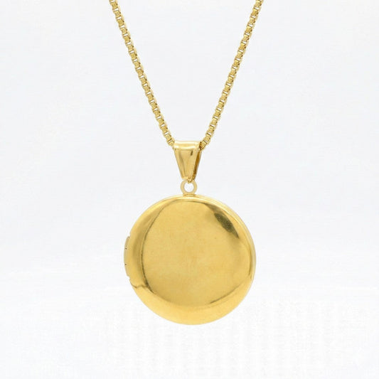 Ατσάλινο Χρυσό Κολιέ Μενταγιόν Oval 3.2cm (N3326)