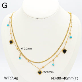 Κολιέ ατσάλι χρυσό διπλό με charms (N3374)