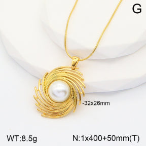 Κολιέ ατσάλι χρυσό με πέρλα spiral (N3403)