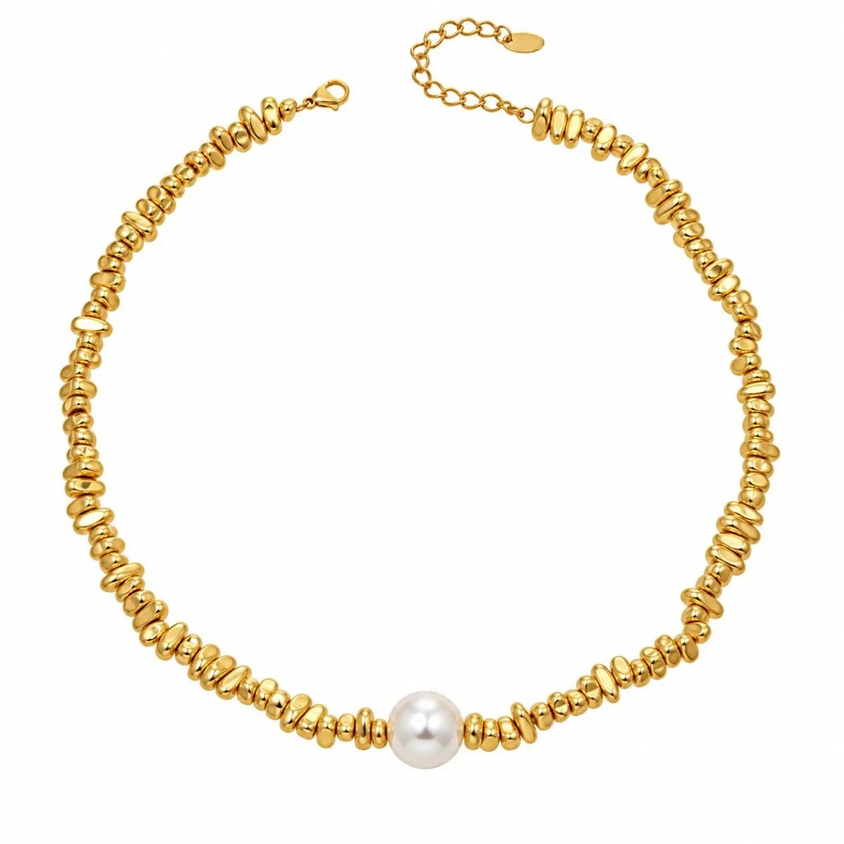 Χρυσό Ατσάλινο Κολιέ 316L Choker με Πέρλα (N5006)