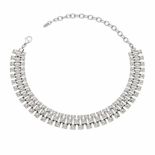 Ασημί Ατσάλινο Κολιέ Choker 316L Γεωμετρικό (N5014)