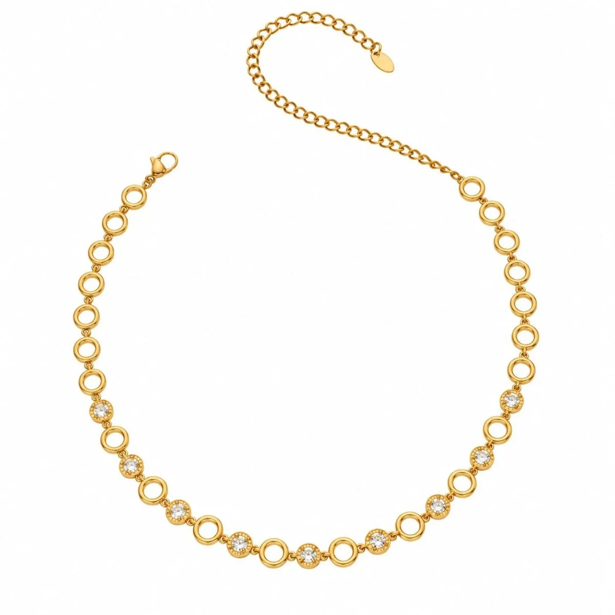 Χρυσό Ατσάλινο Κολιέ Choker 316L Κύκλοι Ζιργκόν (N5015)