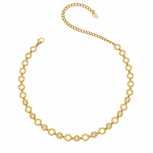 Χρυσό Ατσάλινο Κολιέ Choker 316L Κύκλοι Ζιργκόν (N5015)