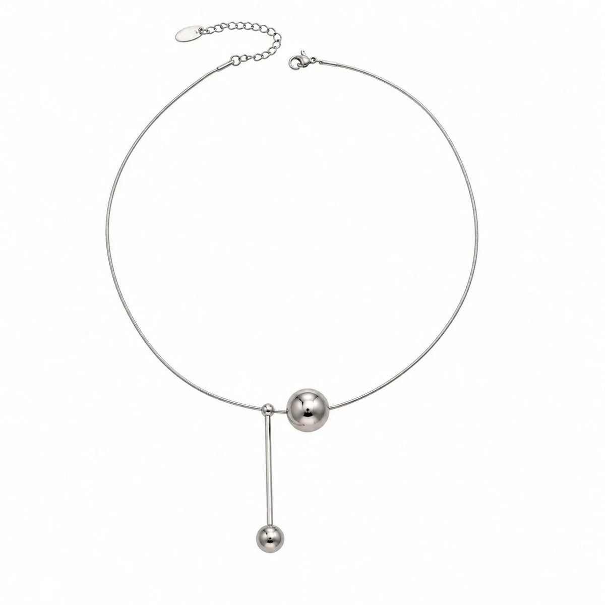 Ασημί Ατσάλινο Κολιέ Choker Σφαίρα Drop (N5027)