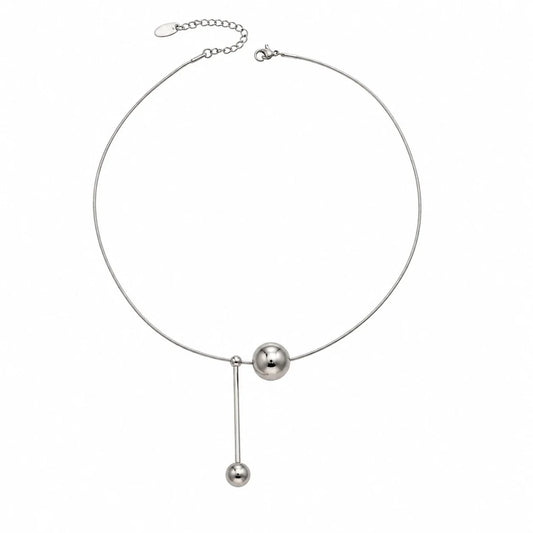 Ασημί Ατσάλινο Κολιέ Choker Σφαίρα Drop (N5027)
