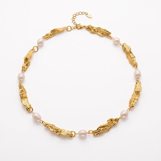 Χρυσό Ατσάλινο Κολιέ Choker 316L με Μαργαριτάρια (N5057)