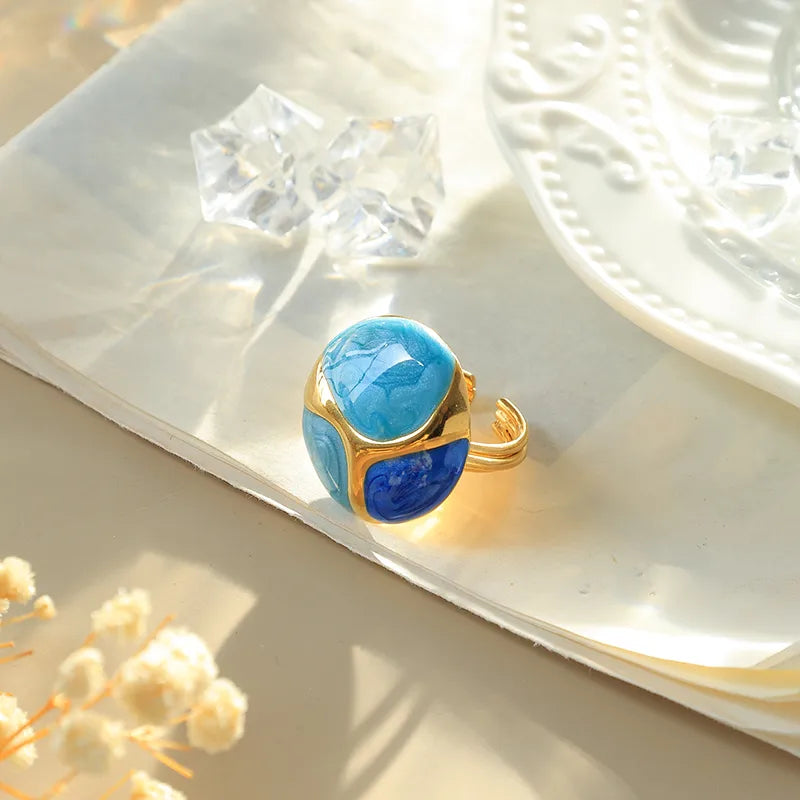 Ατσάλινο Δαχτυλίδι Σμάλτο Στρογγυλό Μπλε-Γαλάζιο (R1448)