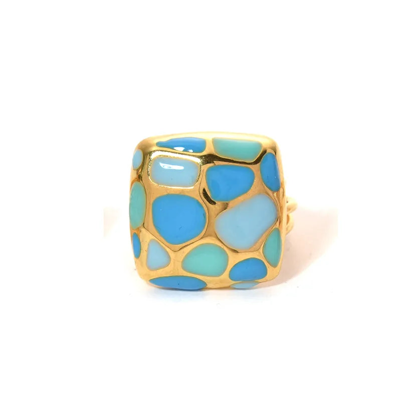 Ατσάλινο Δαχτυλίδι Τετράγωνο με Σμάλτο σε Αποχρώσεις του Μπλε (R1450)