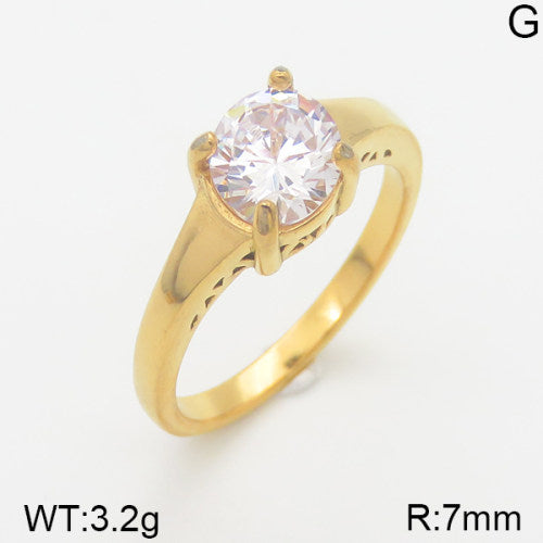 Ατσάλινο δαχτυλίδι μονόπετρο επιχρυσωμένο (R3104)