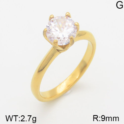 Ατσάλινο δαχτυλίδι μονόπετρο επιχρυσωμένο (R3106)