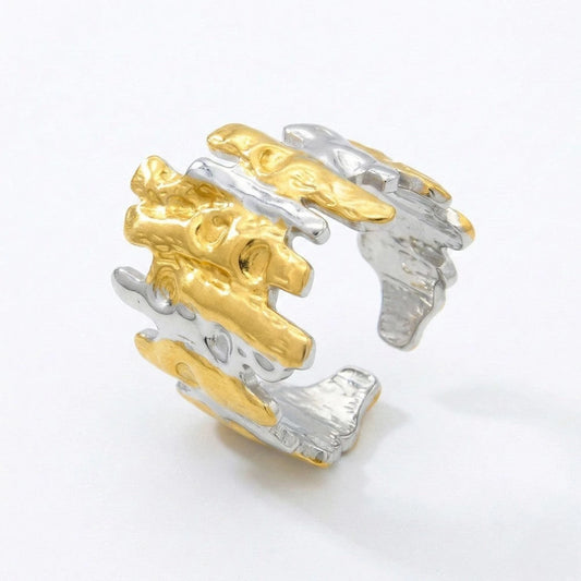Ατσάλινο Δίχρωμο Δαχτυλίδι Abstract (R3159)