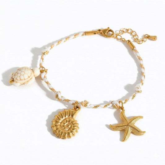 Ατσάλινο Βραχιόλι Κορδόνι με Θαλασσινά Charms (B1768)