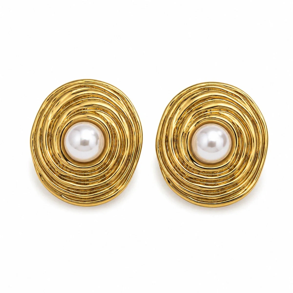 Σκουλαρίκια ατσάλι χρυσά με πέρλα 2.2cm (E3358)