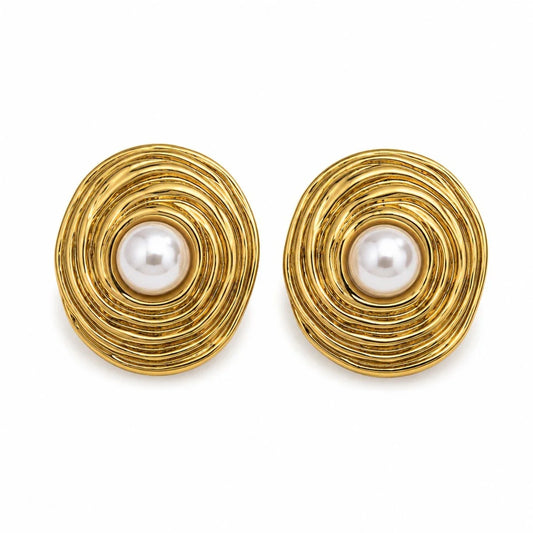 Σκουλαρίκια ατσάλι χρυσά με πέρλα 2.2cm (E3358)