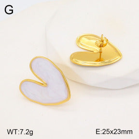 Σκουλαρίκια ατσάλι χρυσά καρδιά λευκή 2.5cm (E3423)