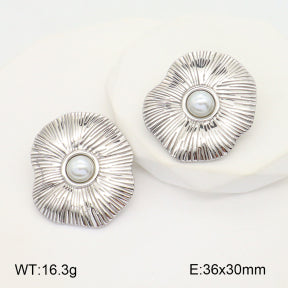 Σκουλαρίκια ατσάλι ασημί με πέρλα 3.6cm (E3429)