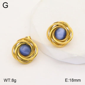 Σκουλαρίκια ατσάλι χρυσά με μπλε πέτρα 1.8 cm (E3437)