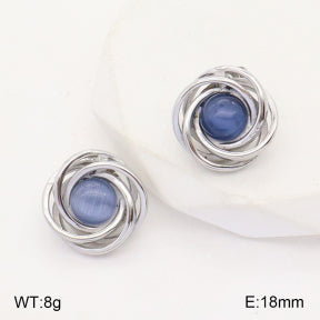 Σκουλαρίκια ατσάλι ασημί με μπλε πέτρα 1.8 cm (E3439)