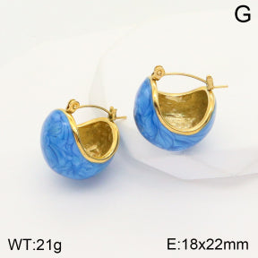 Σκουλαρίκια ατσάλι χρυσά με μπλε σχέδιο 1.8 cm (E3444)