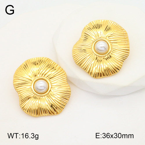Σκουλαρίκια ατσάλι χρυσά με πέρλα 3.6cm (E3447)