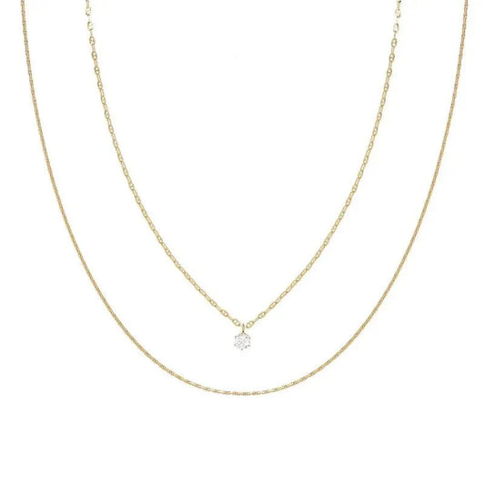 Κολιέ ατσάλινο διπλό με πέτρα ζιργκόν επιχρυσωμένο (N1438)