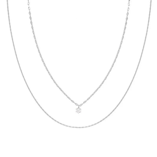 Κολιέ ατσάλινο διπλό με πέτρα ζιργκόν (N1437)