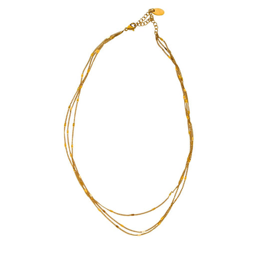 Κολιέ ατσάλινο τριπλό επιχρυσωμένο 14k (N1393)