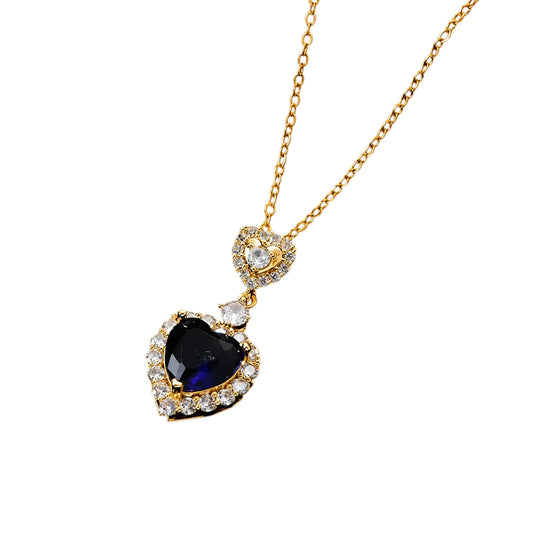 Ατσάλινο Κολιέ “Royal Heart” με Μπλε Πέτρα & Ζιργκόν (N1657)