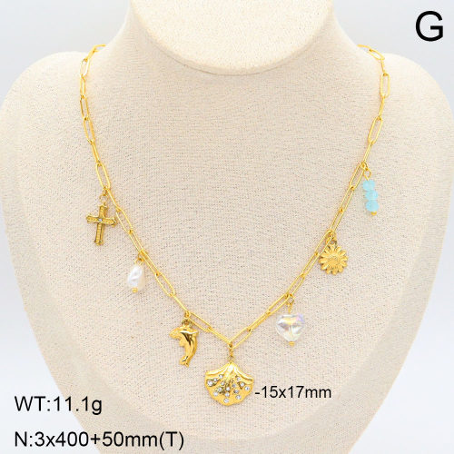 Κολιέ ατσάλι χρυσό με charms (N3433)
