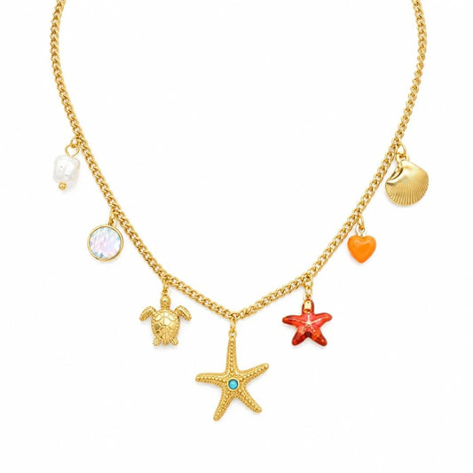 Ατσάλινο Κολιέ Χρυσό με Καλοκαιρινά Charms (N3461)