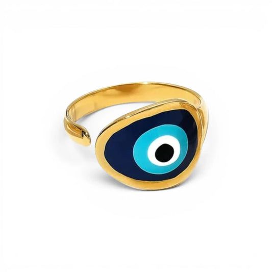 Δαχτυλίδι Μάτι Σμάλτο Μπλε Adjustable – Ατσάλι (R1461)