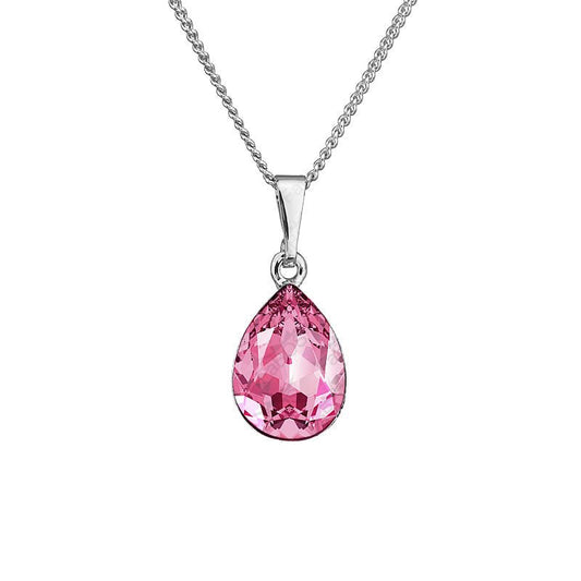 Χειροποίητο κολιέ με κρύσταλλα Swarovski σταγόνα ροζ χρώμα (F1013)